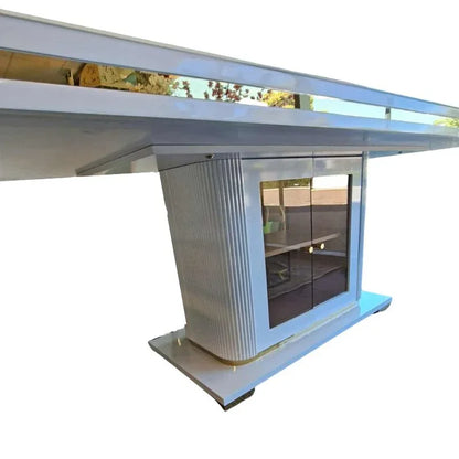 Asta Luxury Tempered Glass Top High Gloss Dining Table with Storage Cabinet - Mekamart Australia