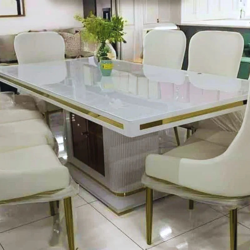 Asta Luxury Tempered Glass Top High Gloss Dining Table with Storage Cabinet - Mekamart Australia