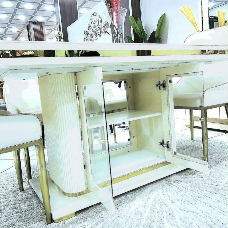 Asta Luxury Tempered Glass Top High Gloss Dining Table with Storage Cabinet - Mekamart Australia