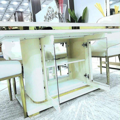 Asta Luxury Tempered Glass Top High Gloss Dining Table with Storage Cabinet - Mekamart Australia