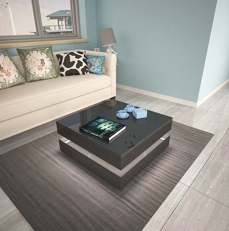 Modern Large High Gloss Coffee Table With LED Lights Black - Mekamart Australia