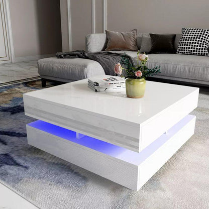 Modern Large High Gloss Coffee Table With LED Lights White - Mekamart Australia