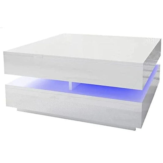 Modern Large High Gloss Coffee Table With LED Lights White - Mekamart Australia