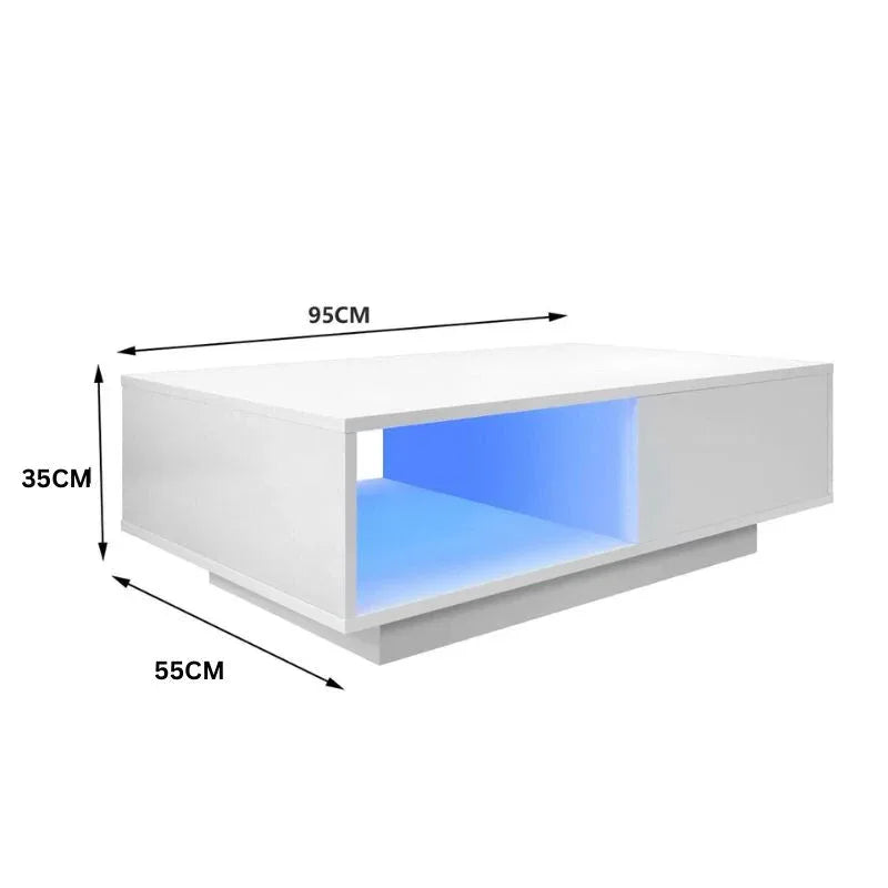 LED High Gloss Top White Coffee Table With Single Drawer - Mekamart Australia