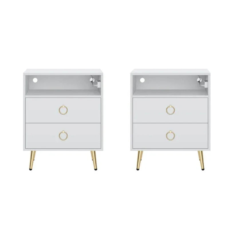 Amelia Modern LED Bedside table with USB and power socket white x 2 - Mekamart Australia