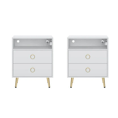 Amelia Modern LED Bedside table with USB and power socket white x 2 - Mekamart Australia