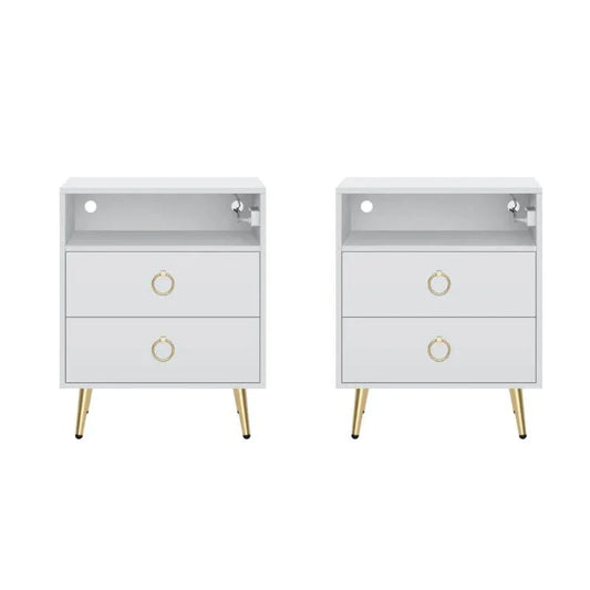 Amelia Modern LED Bedside table with USB and power socket white x 2