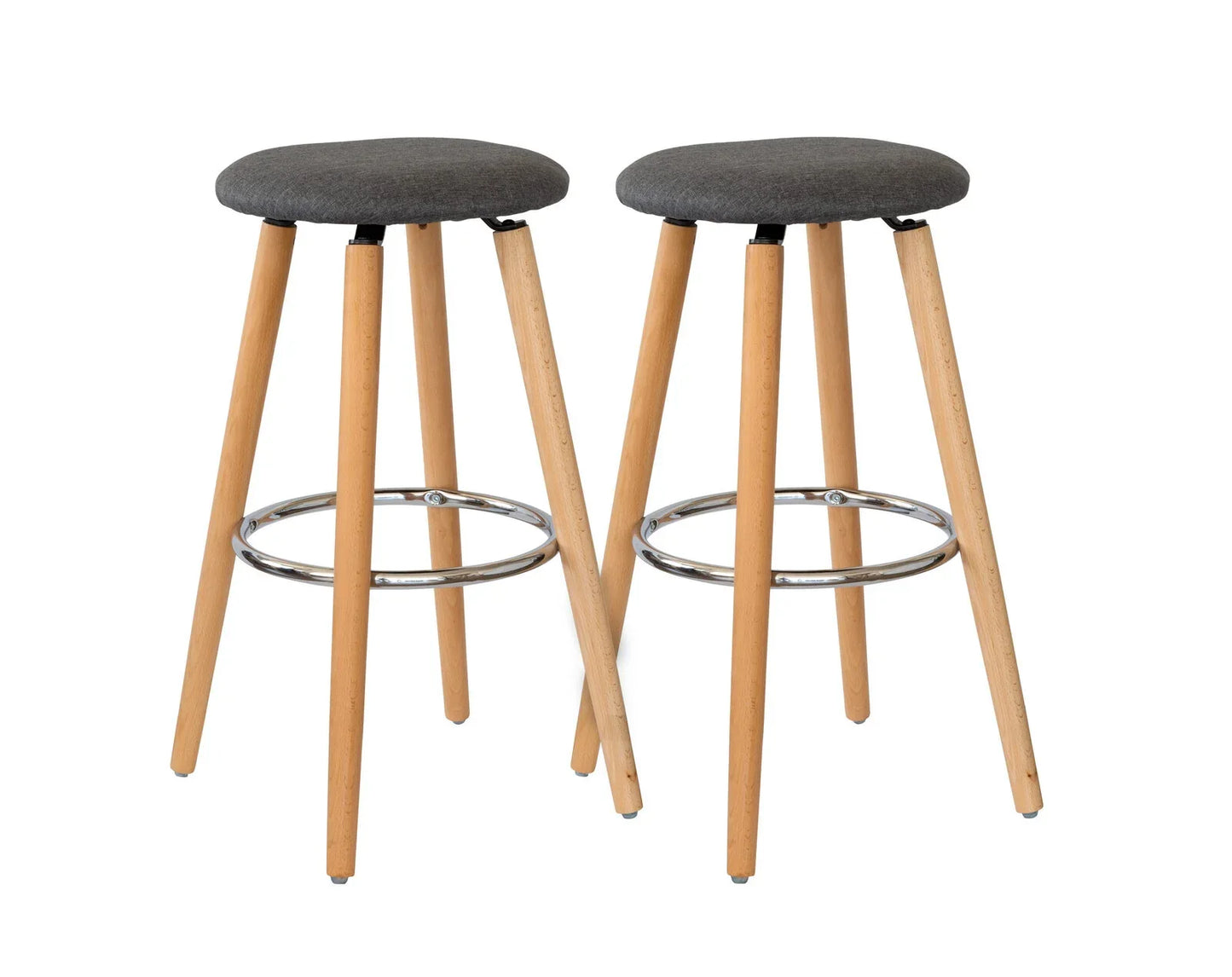 2 Cotton/Steel Modern Padded Barstools (Grey/Wood) - Mekamart Australia