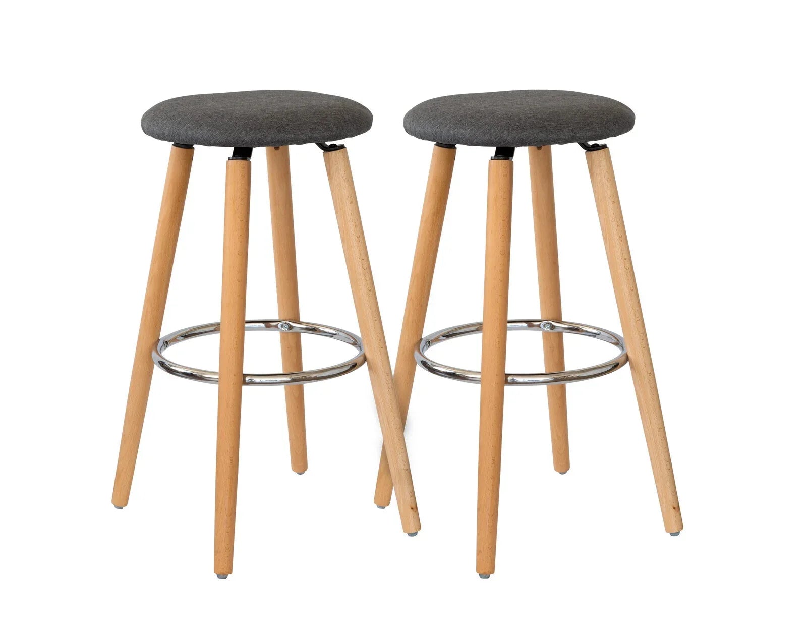 2 Cotton/Steel Modern Padded Barstools (Grey/Wood) - Mekamart Australia