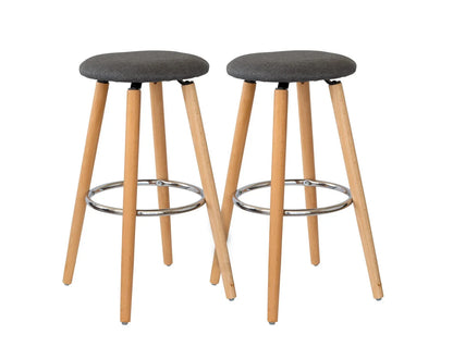 2 Cotton/Steel Modern Padded Barstools (Grey/Wood) - Mekamart Australia