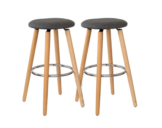 2 Cotton/Steel Modern Padded Barstools (Grey/Wood) - Mekamart Australia
