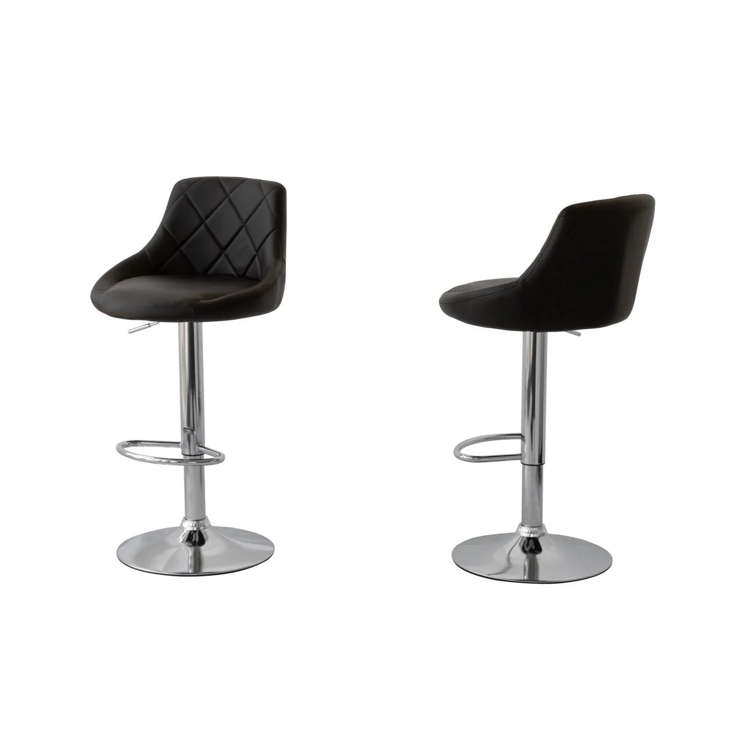 2 Diamond Style Padded Leather Barstools (Black) w/ Adjustable Height - Mekamart Australia