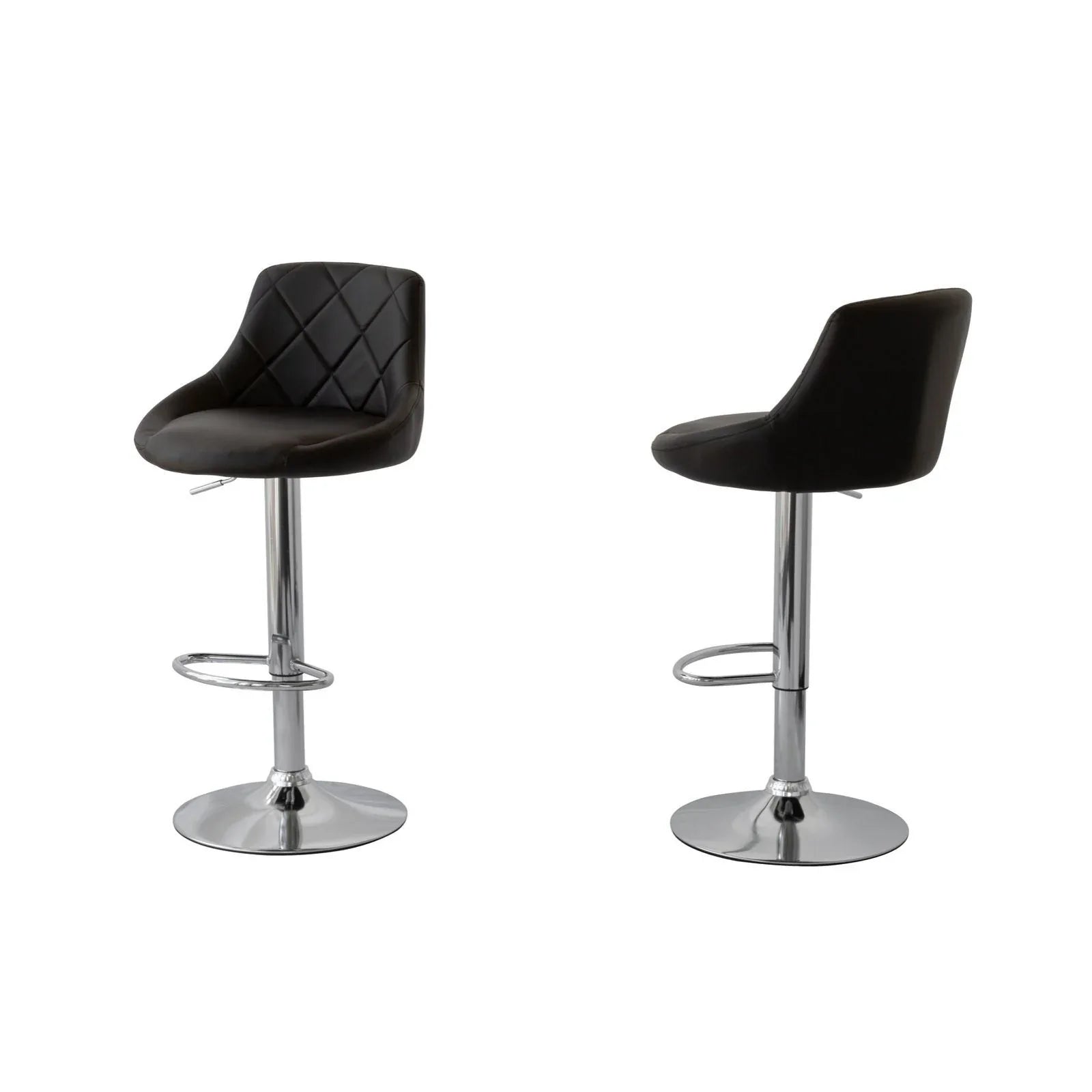 2 Diamond Style Padded Leather Barstools (Black) w/ Adjustable Height - Mekamart Australia