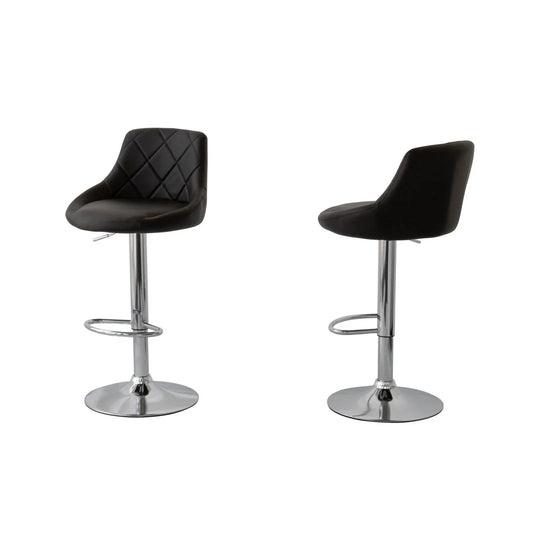 2 Diamond Style Padded Leather Barstools (Black) w/ Adjustable Height - Mekamart Australia