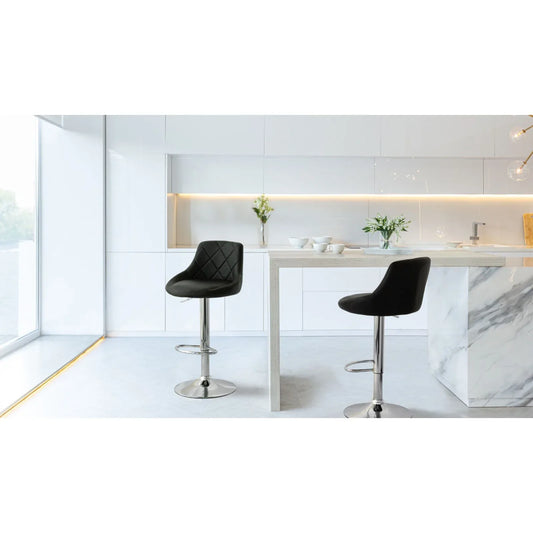 2 Diamond Style Padded Leather Barstools (Black) w/ Adjustable Height - Mekamart Australia
