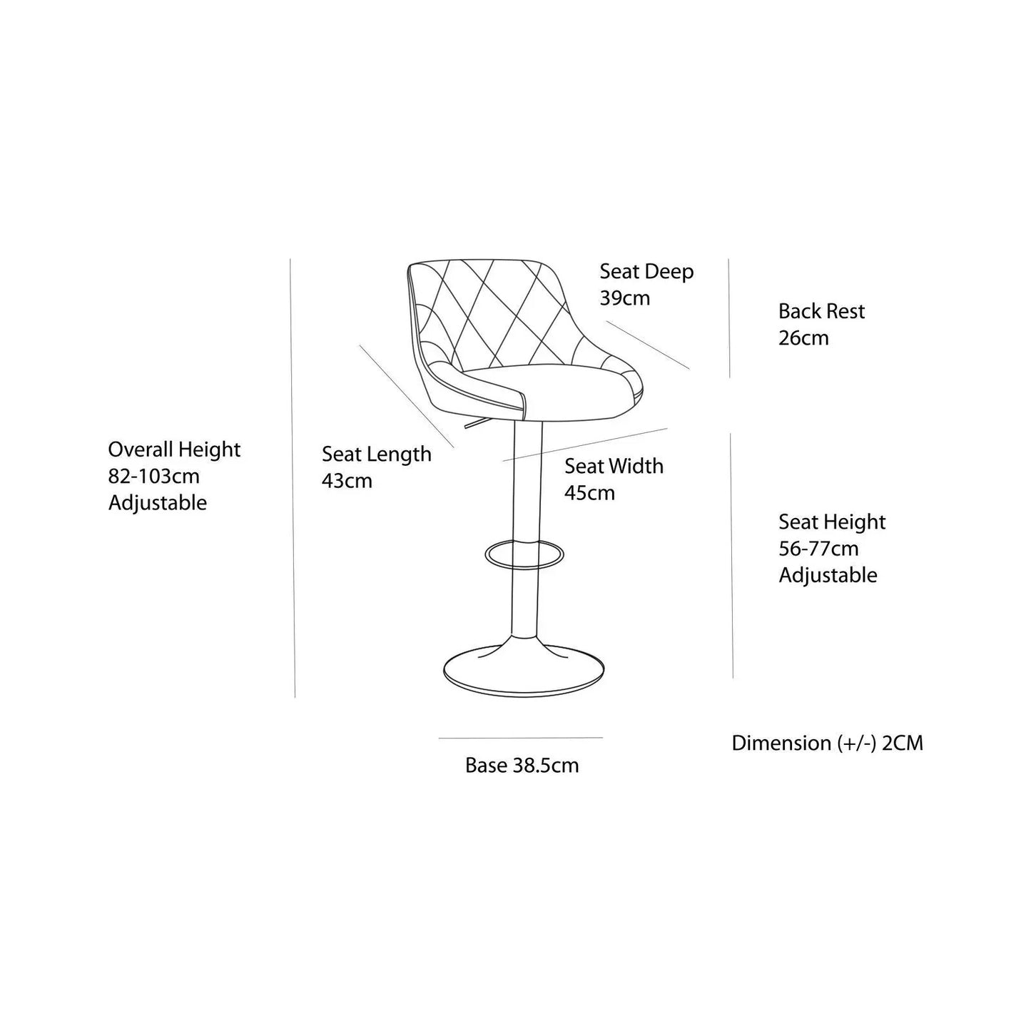 2 Diamond Style Padded Leather Barstools (Black) w/ Adjustable Height - Mekamart Australia