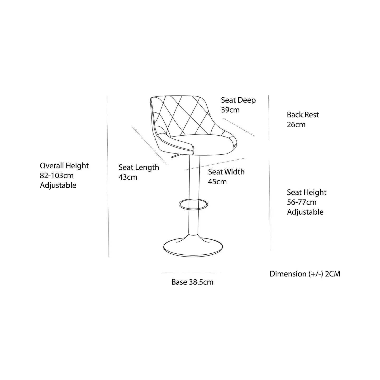 2 Diamond Style Padded Leather Barstools (Black) w/ Adjustable Height - Mekamart Australia