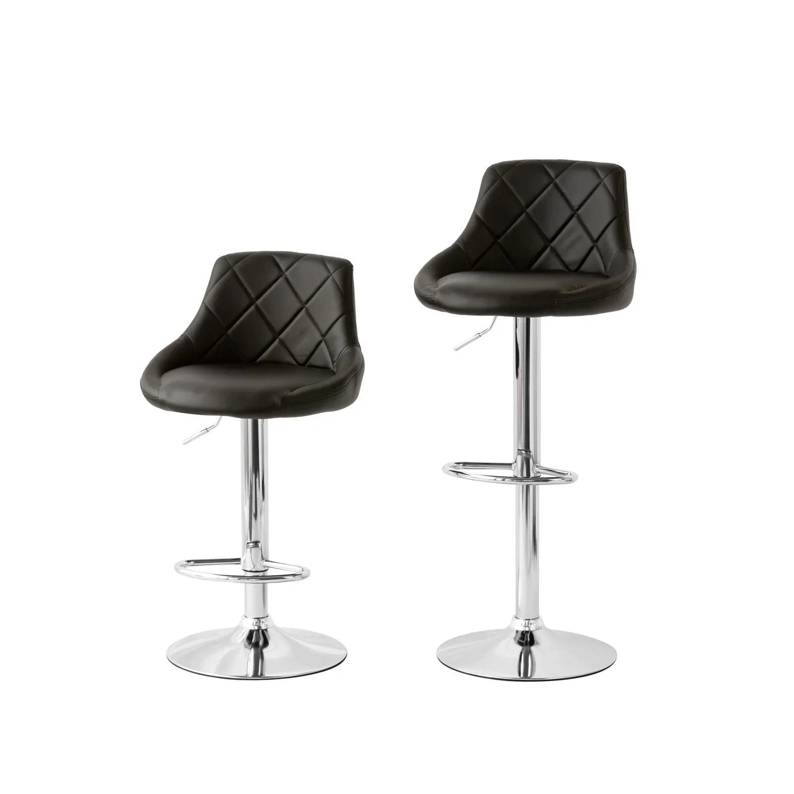 2 Diamond Style Padded Leather Barstools (Black) w/ Adjustable Height - Mekamart Australia