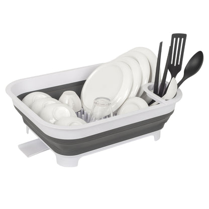 Collapsible Dish Rack with Utensil Section Space-Saving Drying Rack for Compact Kitchens & Camping