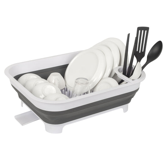 Collapsible Dish Rack with Utensil Section Space-Saving Drying Rack for Compact Kitchens & Camping