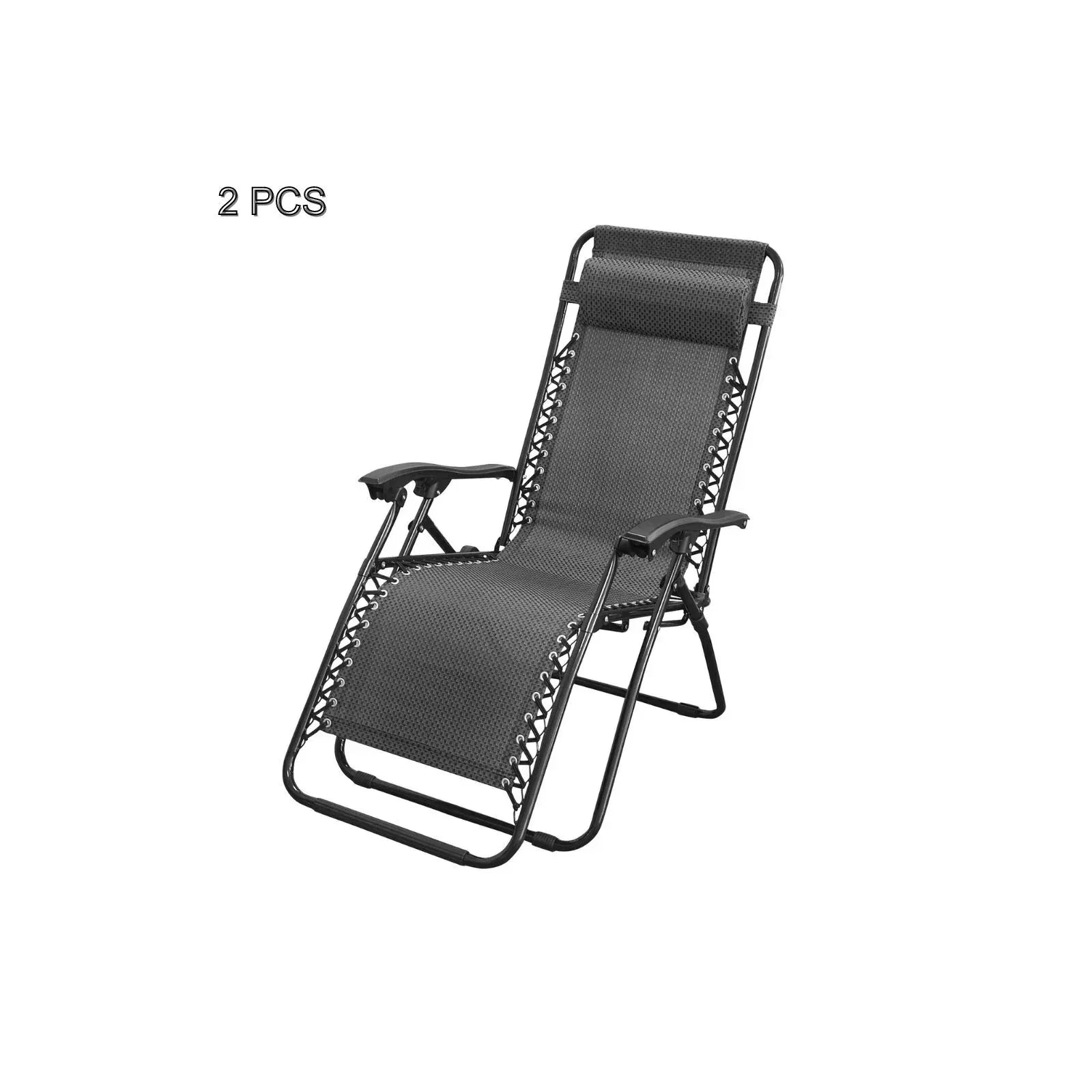 2 Pcs Zero Gravity Folding Reclining Chair (Black) - Mekamart Australia