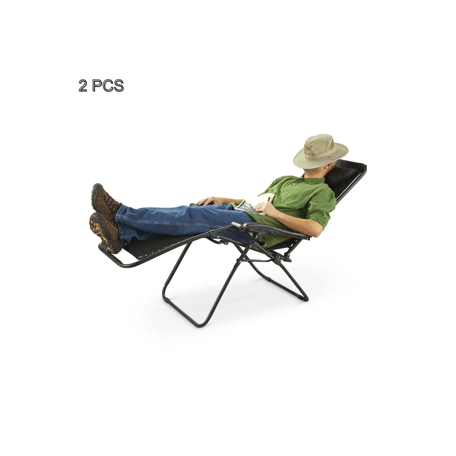 2 Pcs Zero Gravity Folding Reclining Chair (Black) - Mekamart Australia