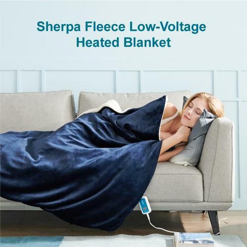 Double-side Flannel Heated Electric Throw Blanket Fast Heating Warm Washable Blue