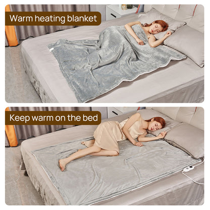 Double-side Flannel Heated Electric Throw Blanket Fast Heating Warm Washable gray