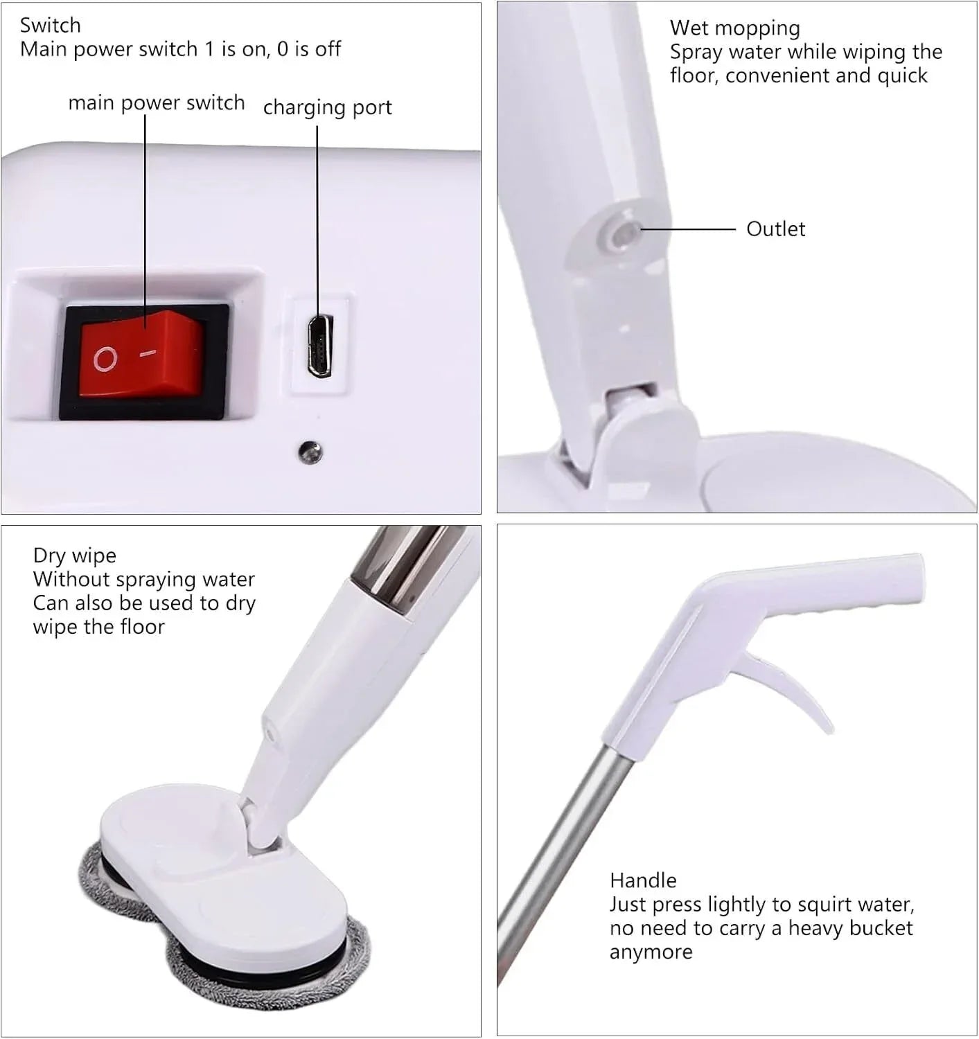 Cordless Electric spin 6Mops Cleaner 5In1 Floor Polisher Sweeper Washer Scrubber - Mekamart Australia