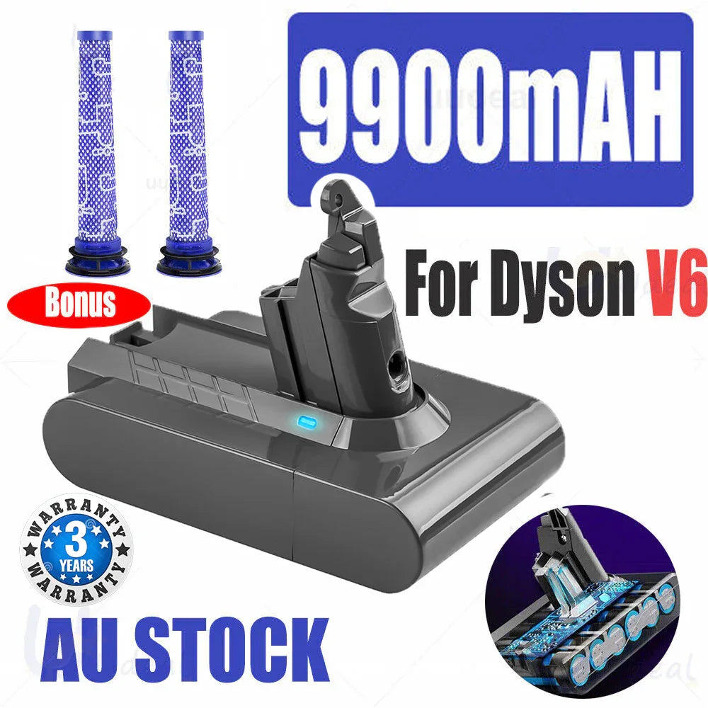 9900MAH For Dyson V6 Battery SV03 SV04 SV09 DC58 DC59 DC61 DC62 DC74 v6 Animal - Mekamart Australia