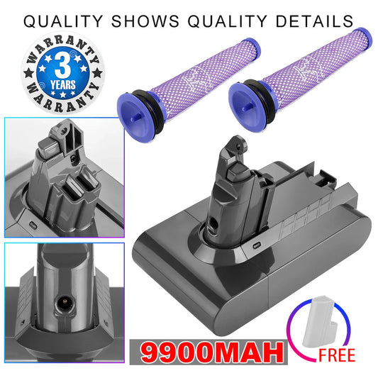 9900MAH For Dyson V6 Battery SV03 SV04 SV09 DC58 DC59 DC61 DC62 DC74 v6 Animal - Mekamart Australia
