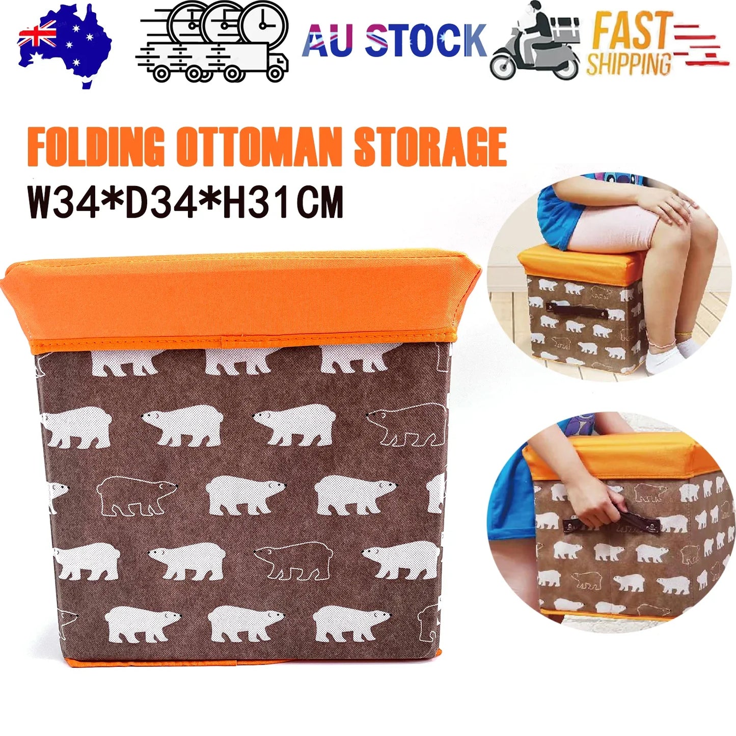 Folding Ottoman Storage Stool Cube Footstool Stool Blanket Box With Cover AU - Mekamart Australia
