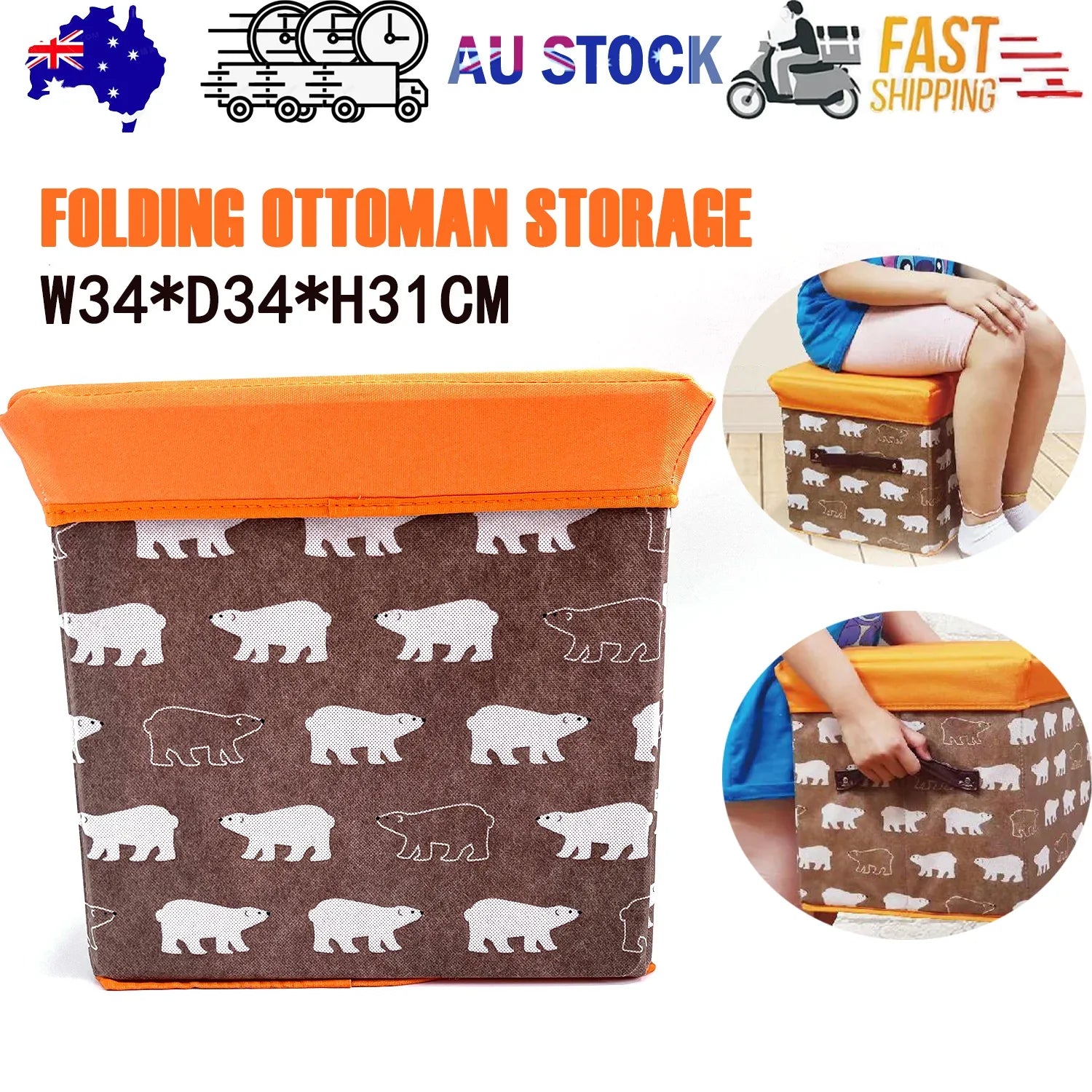 Folding Ottoman Storage Stool Cube Footstool Stool Blanket Box With Cover AU - Mekamart Australia