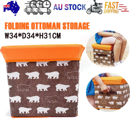 Folding Ottoman Storage Stool Cube Footstool Stool Blanket Box With Cover AU - Mekamart Australia