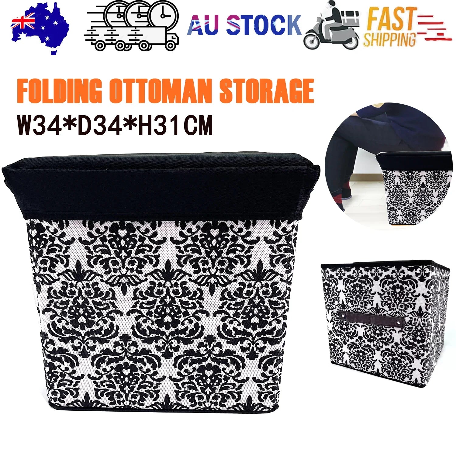 Folding Ottoman Storage Stool Cube Footstool Stool Blanket Box With Cover AU - Mekamart Australia