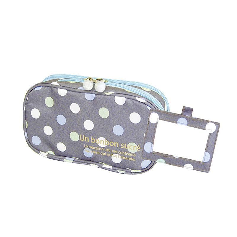 2 Layer Makeup Bag w/ Mirror Travel Cosmetic Bag Organizer Brush Slots Portable