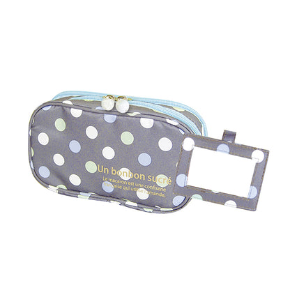 2 Layer Makeup Bag w/ Mirror Travel Cosmetic Bag Organizer Brush Slots Portable