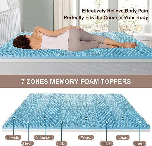7 Zone Memory Foam Topper Mattress Toppers Cool Gel Pad Mat Medium Firm 8cm Thick 183cm x 203cm - Mekamart Australia