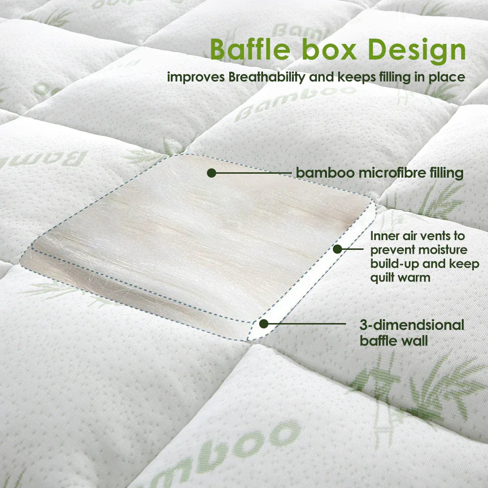 Bamboo Pillowtop Mattress Topper Luxury Bedding Mat Pad Protector Cover King Single 108 x 203 cm - Mekamart Australia