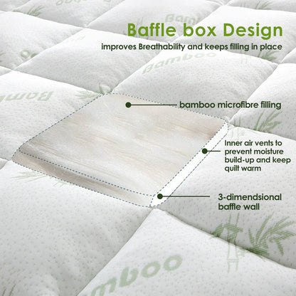 Bamboo Pillowtop Mattress Topper Luxury Bedding Mat Pad Protector Cover King Single 108 x 203 cm - Mekamart Australia