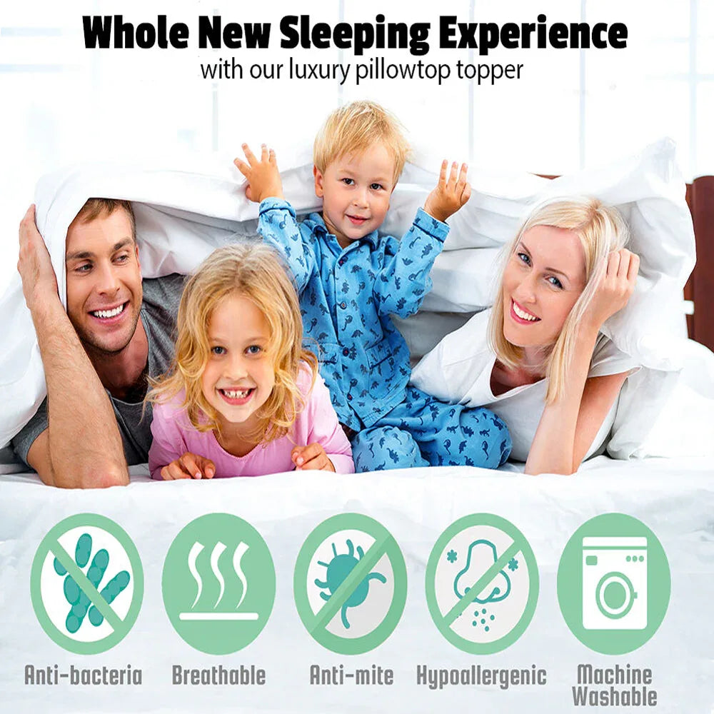 Bamboo Pillowtop Mattress Topper Luxury Bedding Mat Pad Protector CoverDouble 137 x 190 cm - Mekamart Australia