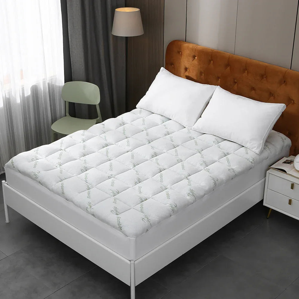 Bamboo Pillowtop Mattress Topper Luxury Bedding Mat Pad Protector Cover King 183 x 203 cm - Mekamart Australia