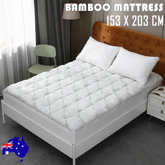 Bamboo Pillowtop Mattress Topper Luxury Bedding Mat Pad Protector Cover Queen 153 x 203 cm - Mekamart Australia