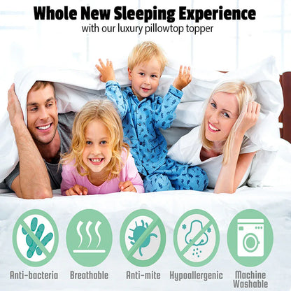 Bamboo Pillowtop Mattress Topper Luxury Bedding Mat Pad Protector Cover Queen 153 x 203 cm - Mekamart Australia