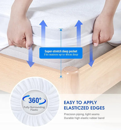 100% Terry Cotton Fitted Mattress Protector Waterproof King - Mekamart Australia