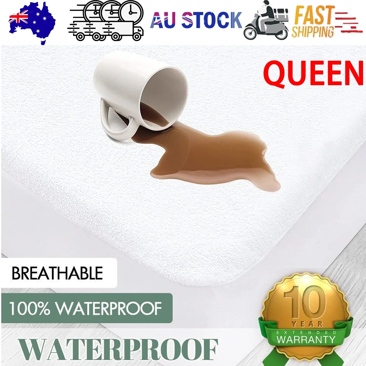 100% Terry Cotton Fitted Mattress Protector Waterproof Queen - Mekamart Australia