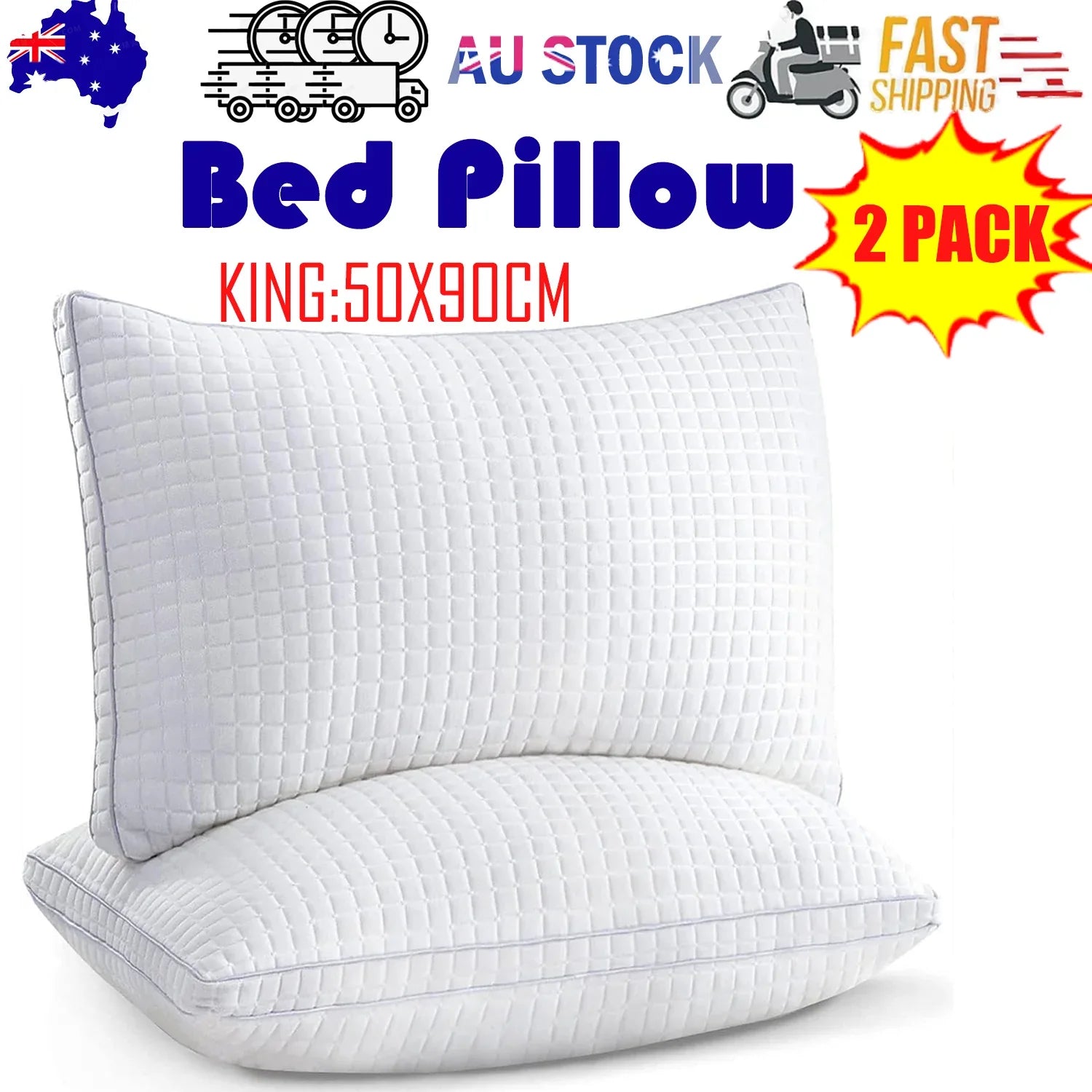 2xKing Quality Pillows Cotton Hotel Adjustable Home Pillows Down Alternative Pillows - Mekamart Australia