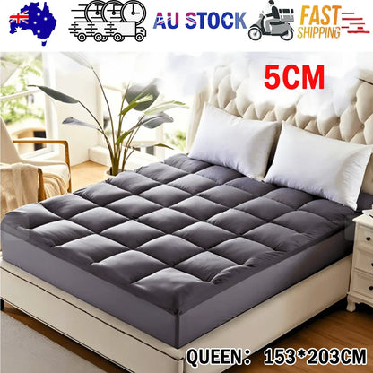 5CM Bedding Luxury Pillowtop Mattress Topper Mat Pad Antibacterial and dust mite-resistant Queen:153*203cm - Mekamart Australia