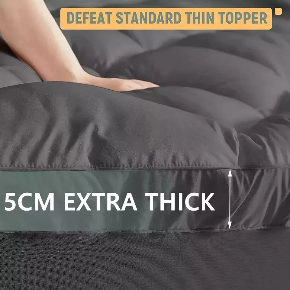 5CM Bedding Luxury Pillowtop Mattress Topper Mat Pad Antibacterial and dust mite-resistant Queen:153*203cm - Mekamart Australia