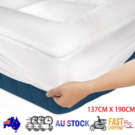 Luxury Mattress Topper Pillowtop Bedding Mat Pad Fitted Cover Underlay DOULBE - Mekamart Australia